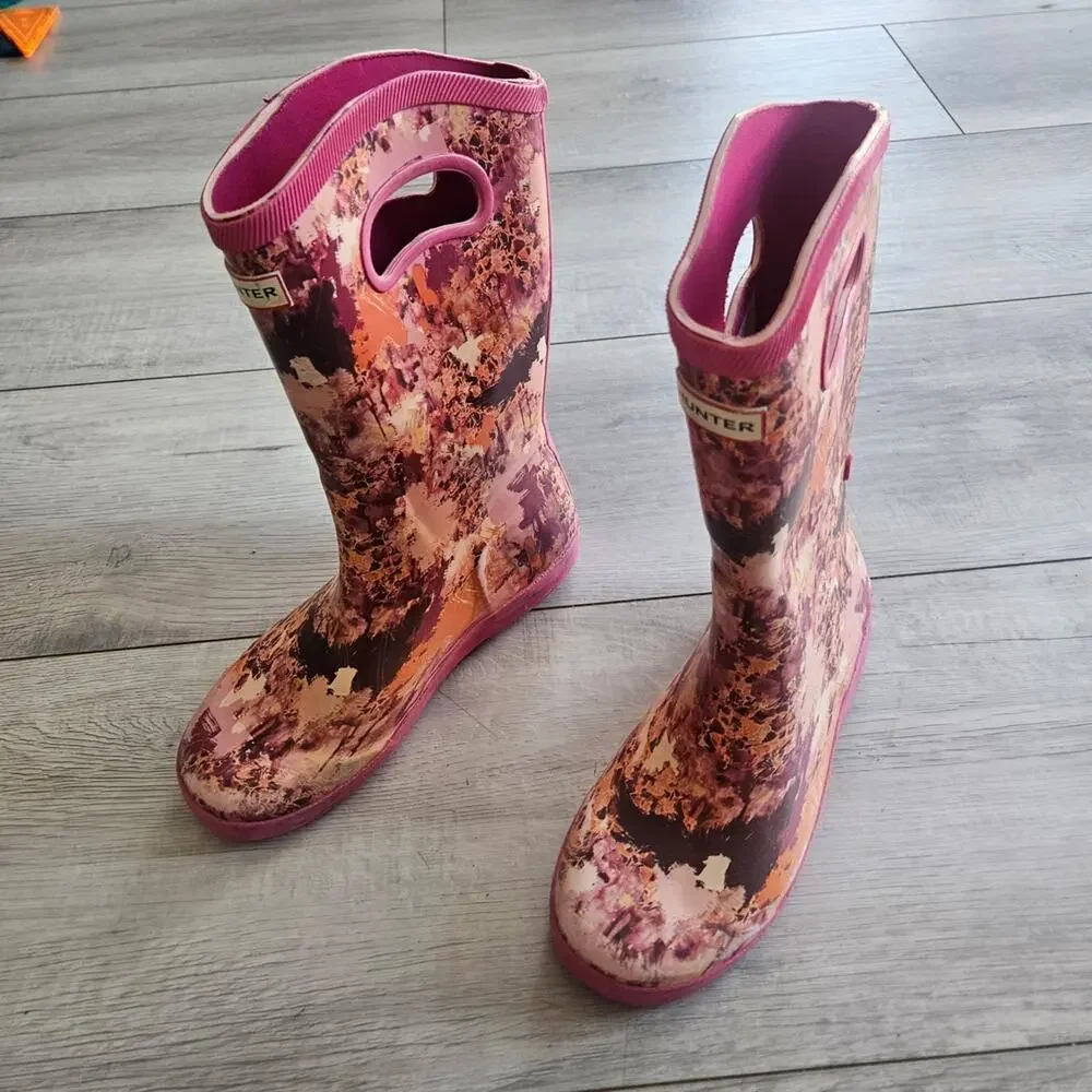 Hunter Pink and Brown Rain Boots